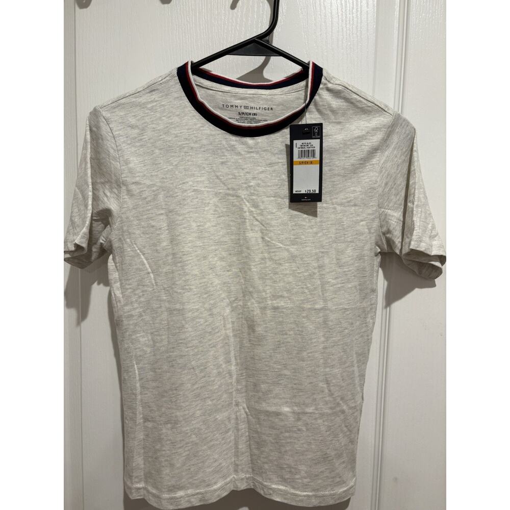 Tommy Hilfiger Boy’s Gray Solid Cotton Logo Crew Neck T-Shirt Short Sleeve S